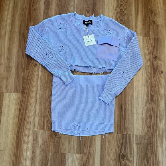 Seroya Woman's Purple Devin Sweater/Aloha Skirt Set Sz Sm - Picture 4 of 10